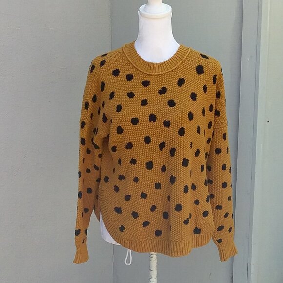 Madewell Women's Sweater Crewneck Old Gold and Black Polka Dots Size XXS - Picture 4 of 8
